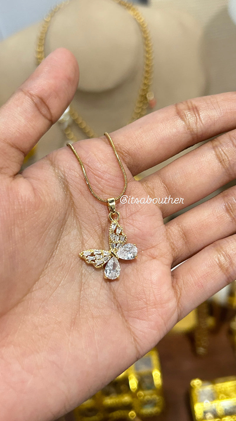 White Crystal Butterfly Chain