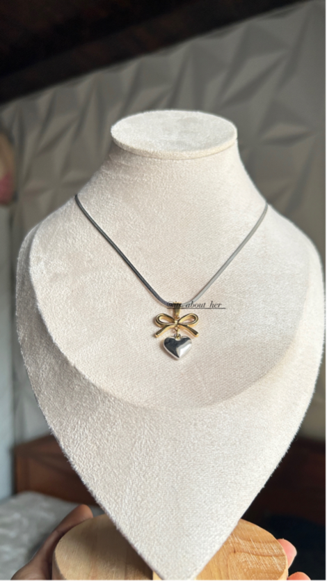 Viral Silver Gold Bow Heart Chain