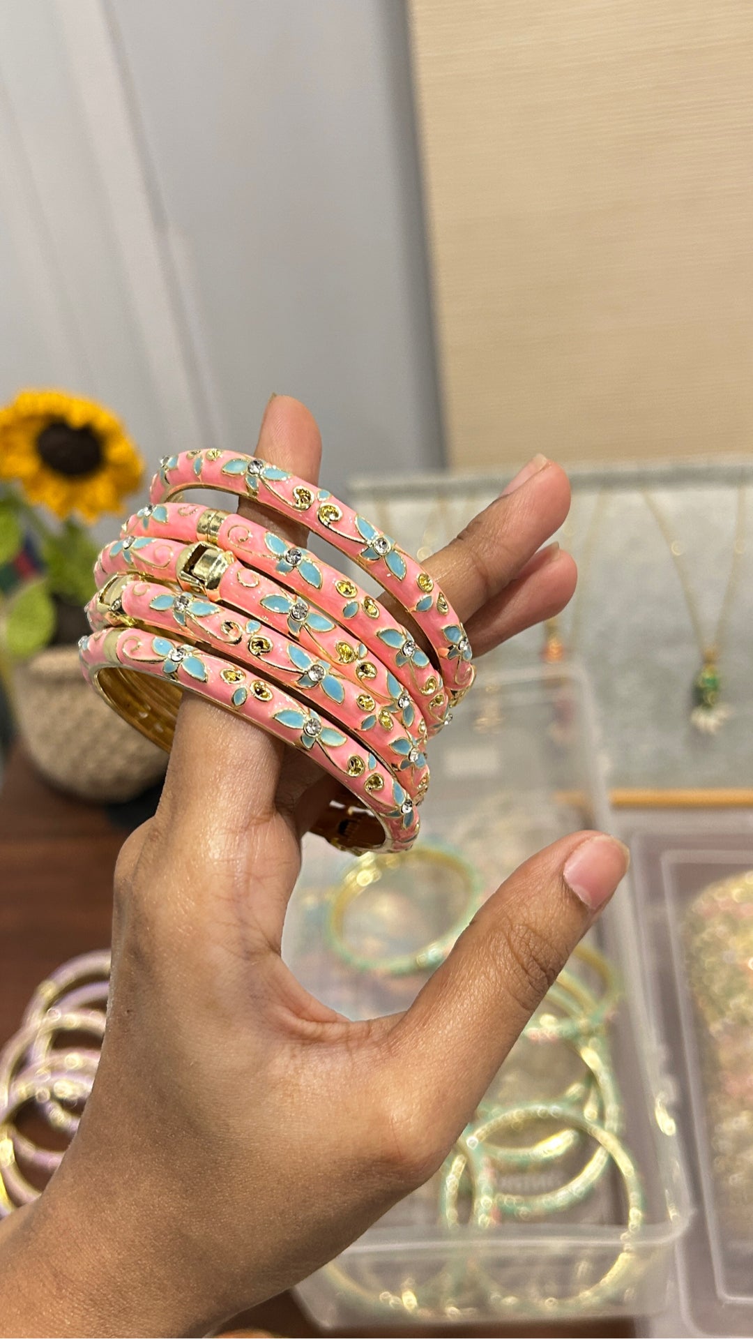 Enamel Pastel Pink Bangle(Openable)