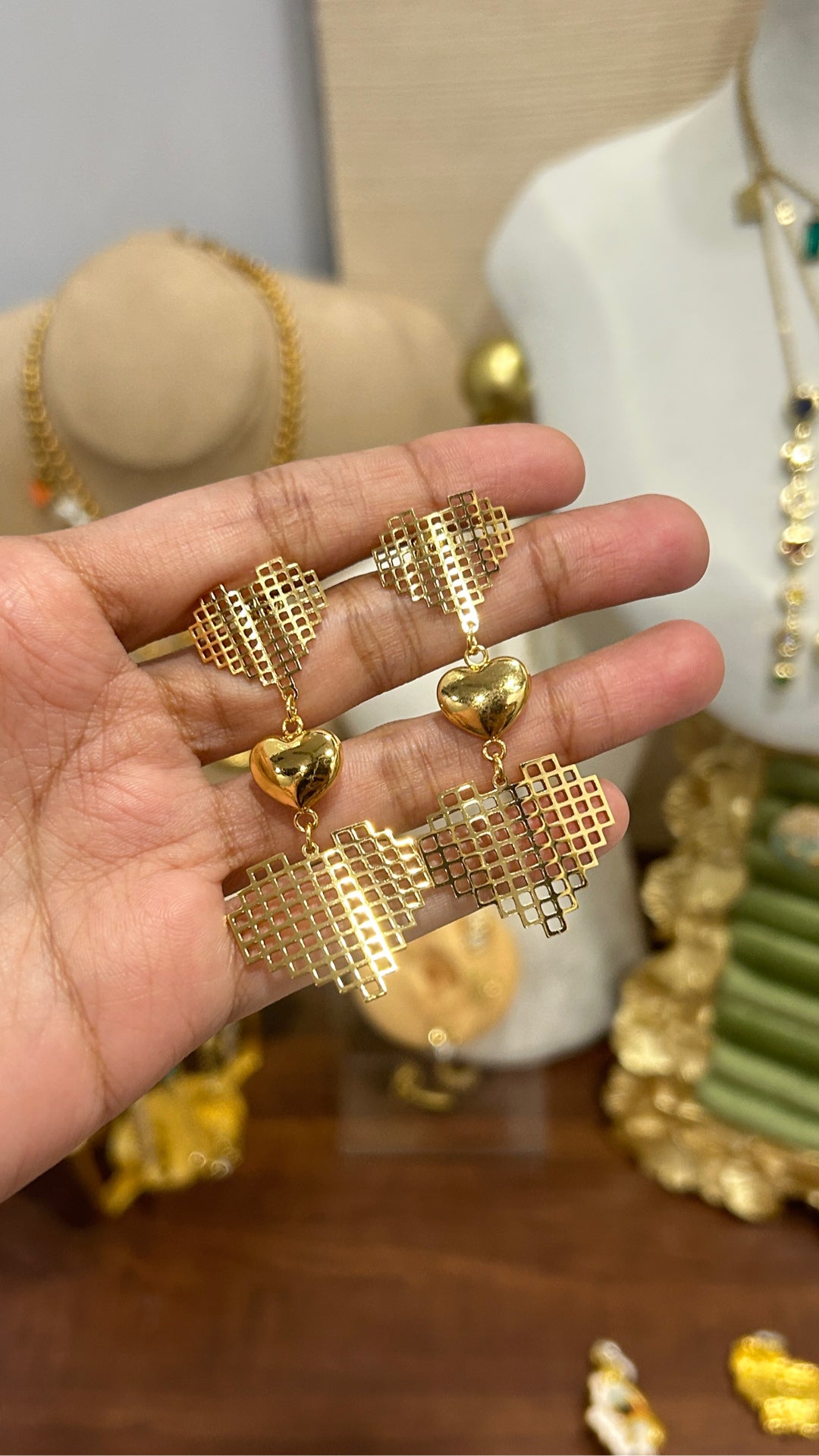 Triple Layer Netted Heart Danglers