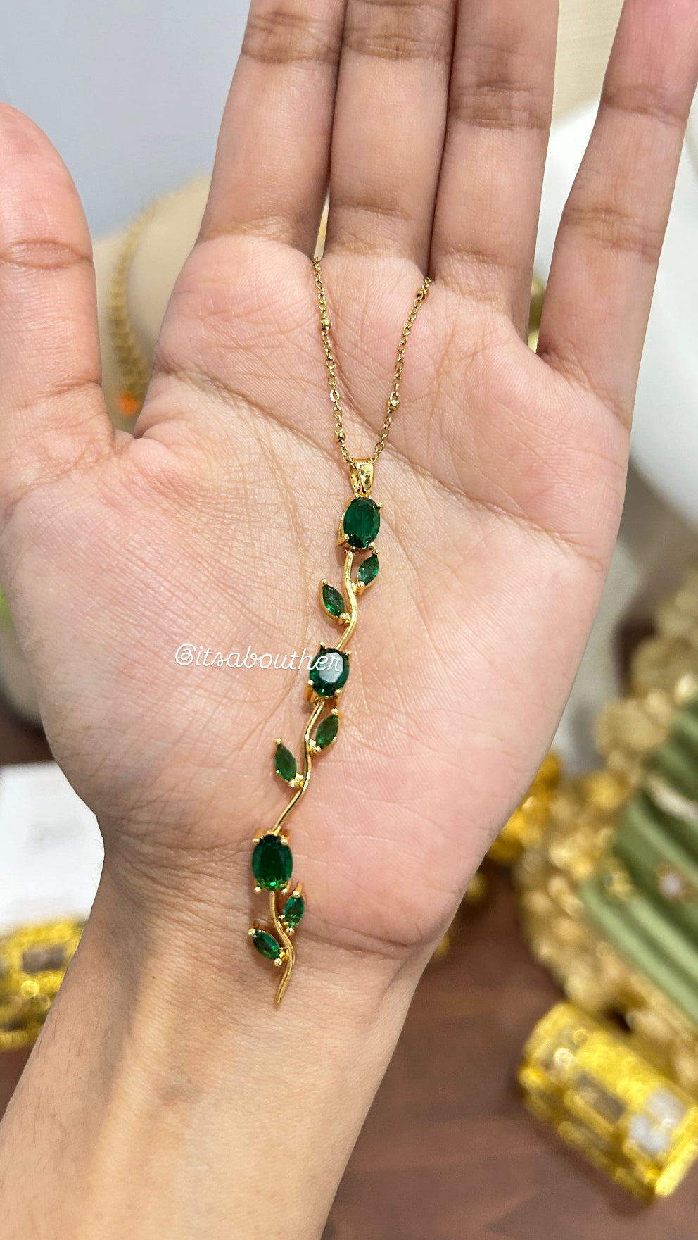 Green Emerald Tulip Y Chain