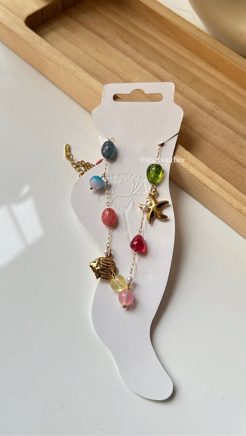 Charm With Natural Color Stone Anklet