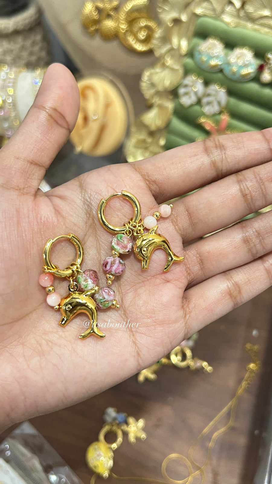 Golden Dolphin With Bead Hoop