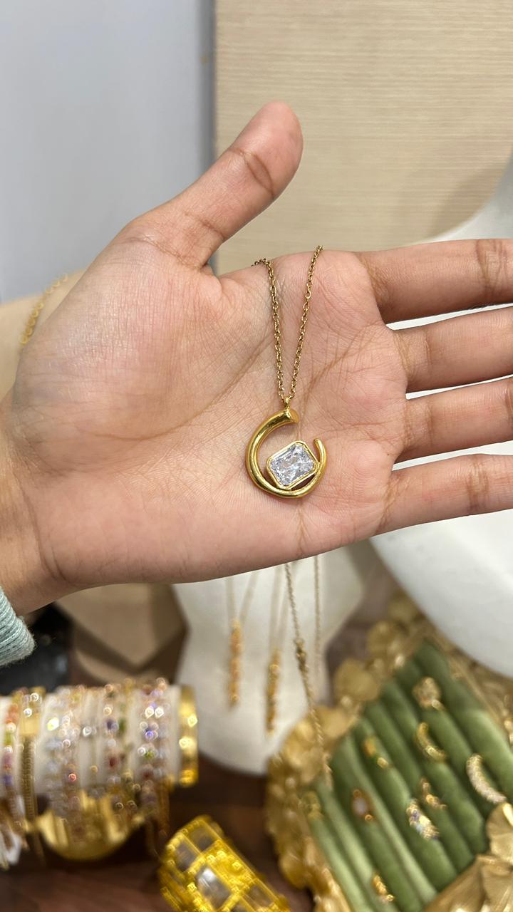 Minimal Moon With Crystal Chain