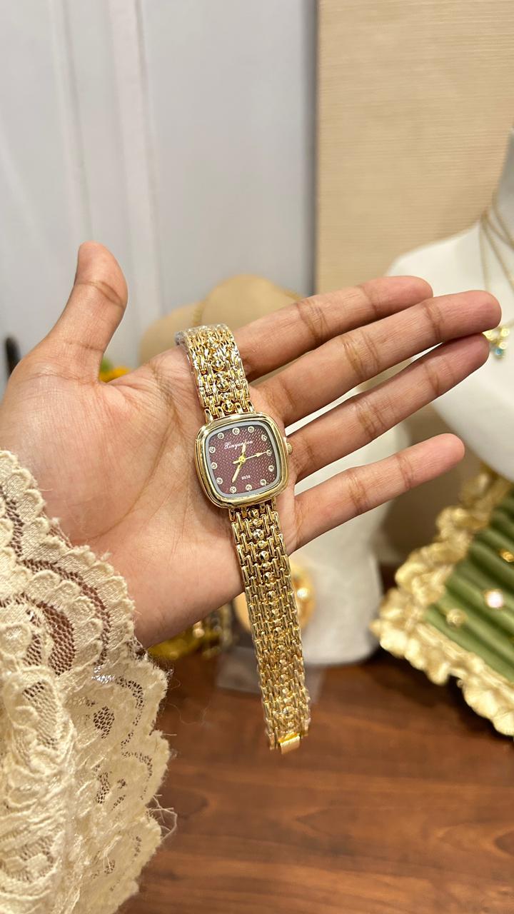 Square Dial Stone Studded Watch