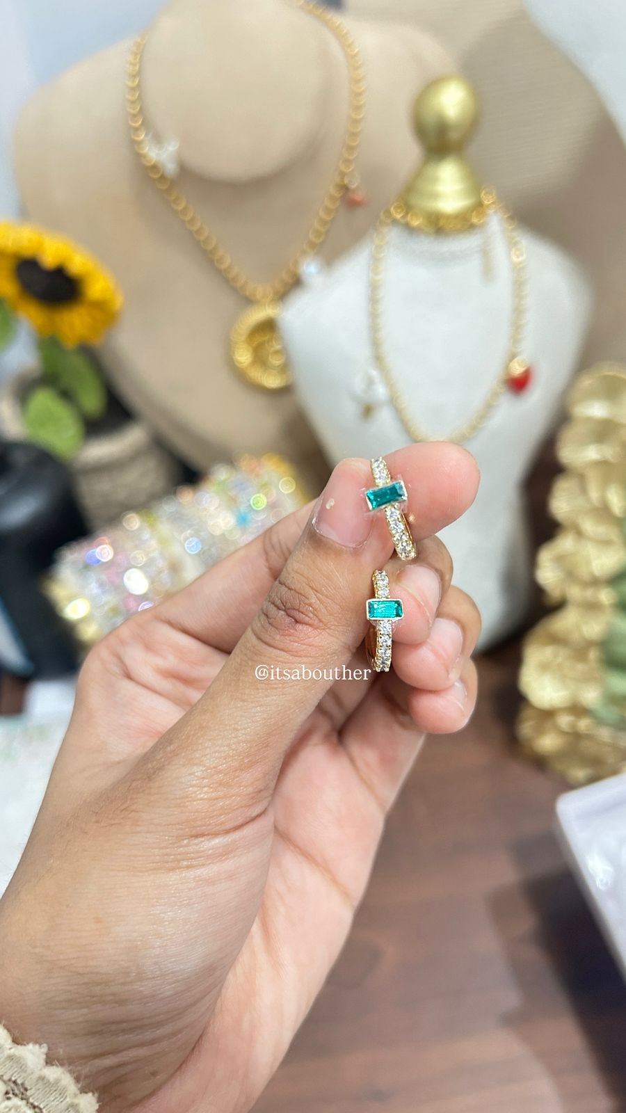 Green Emerald Crystal Mini Hoop