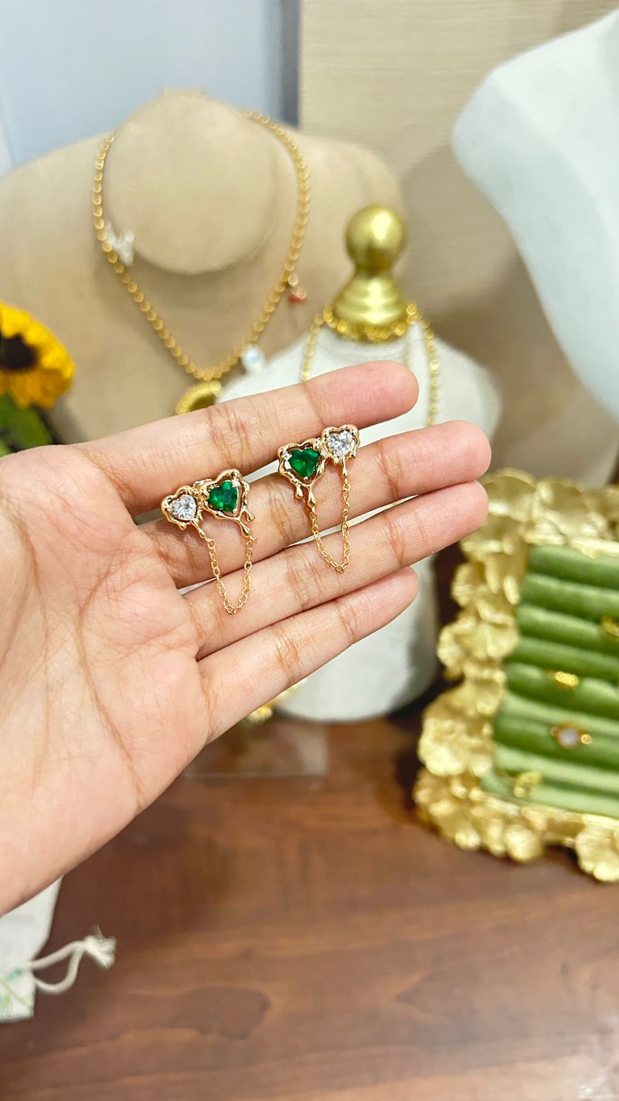 Dual Crystal Heart Drop