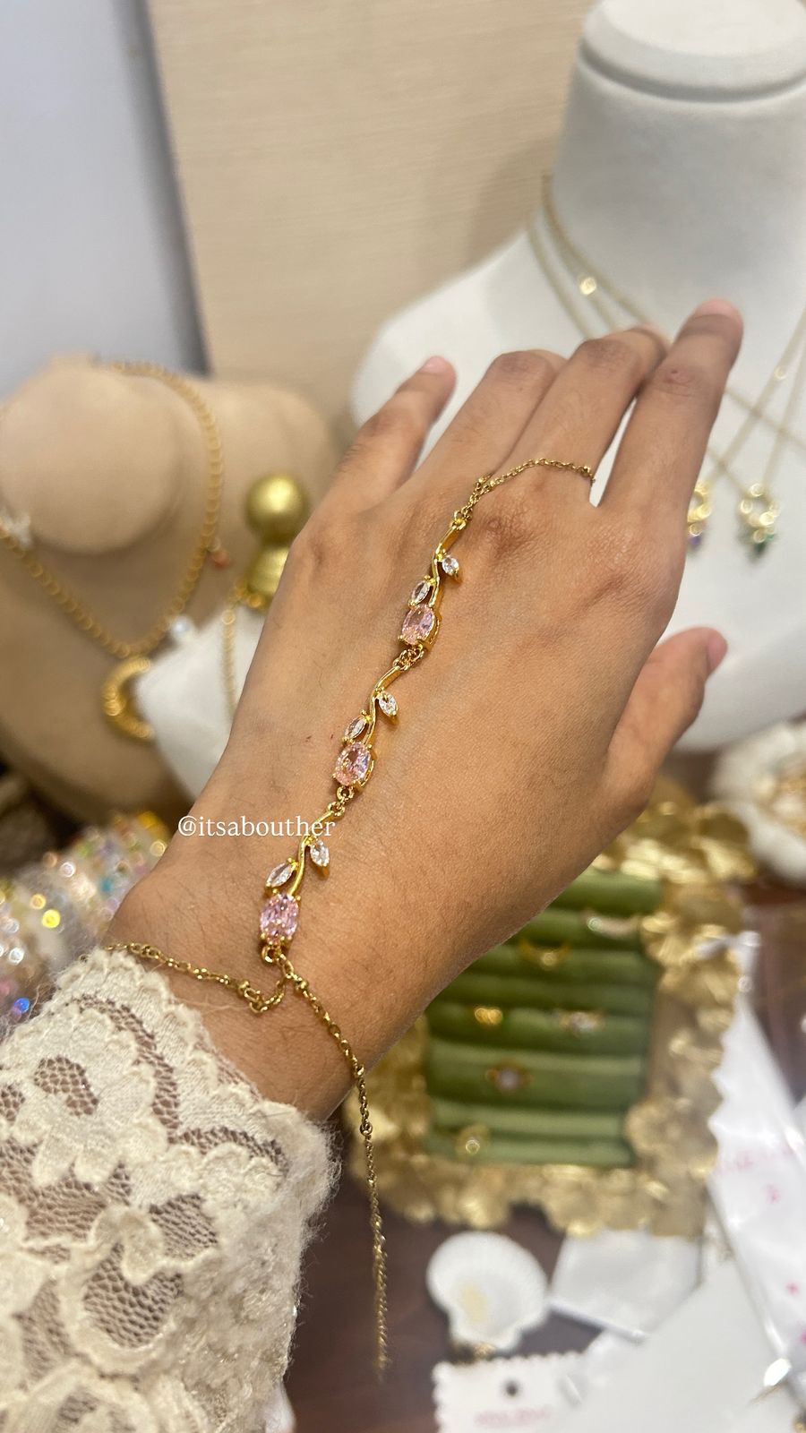Pink Tulip With White Leaf HandChain