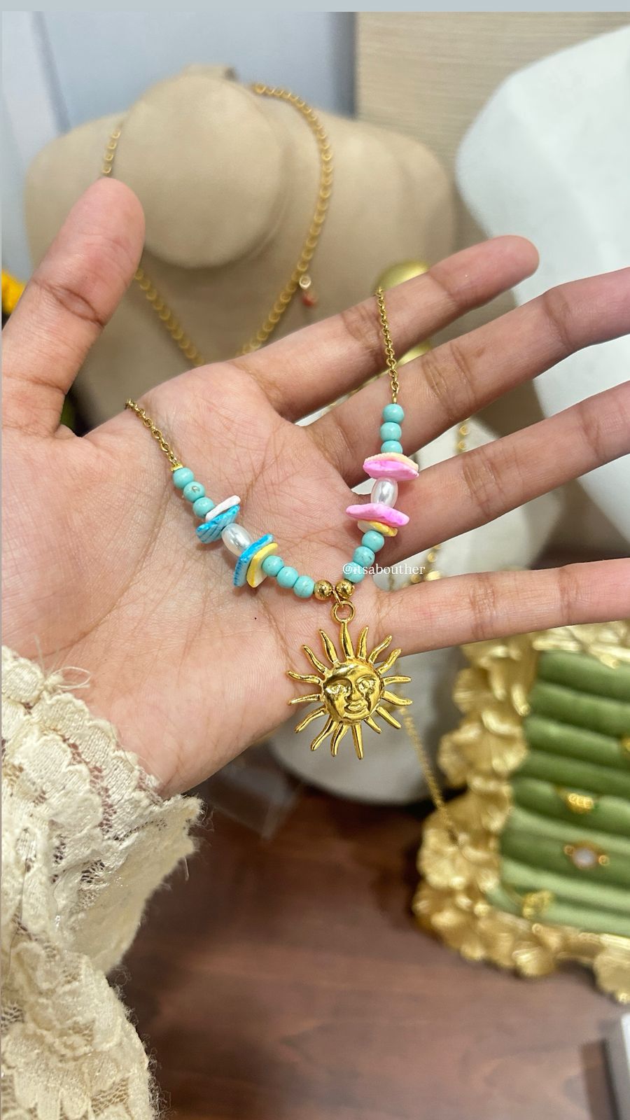 Blue Shell With Sun Charm Necklace