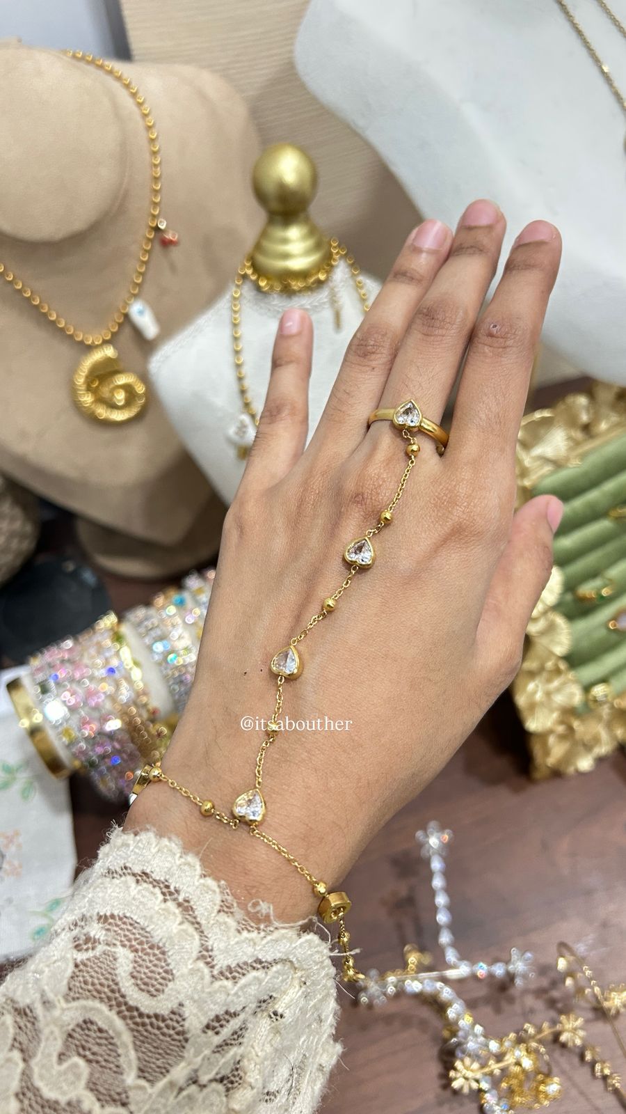 Crystal Heart Ring HandChain (Adjustable Ring)