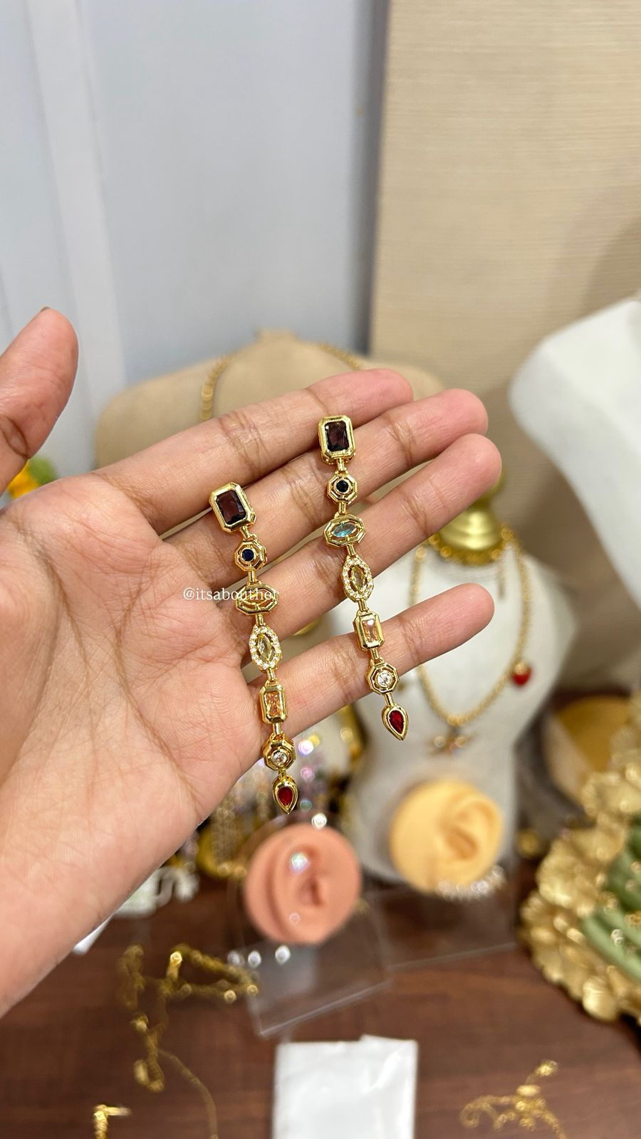 Multi Crystal Long Earring