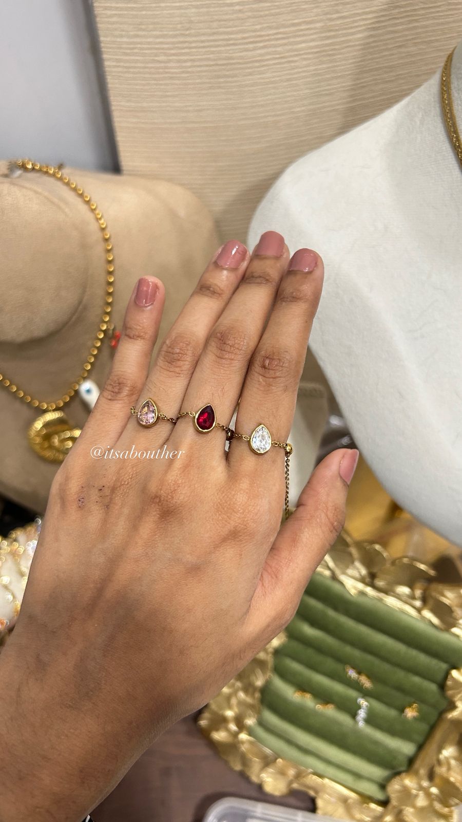 Drop Crystal Chain Ring