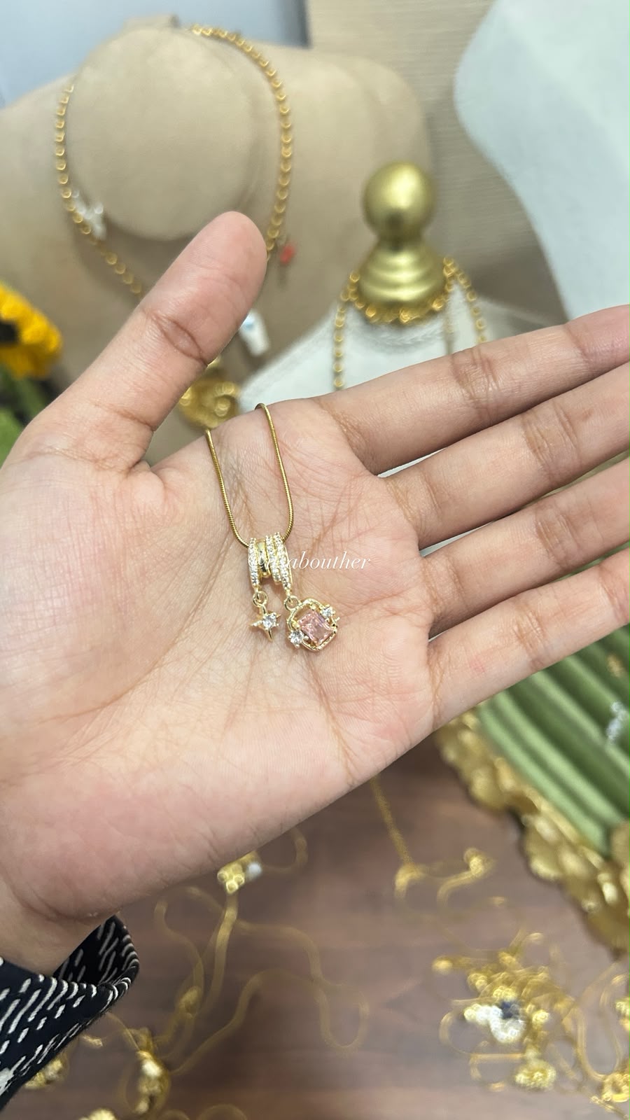 Pink Crystal Charm Chain