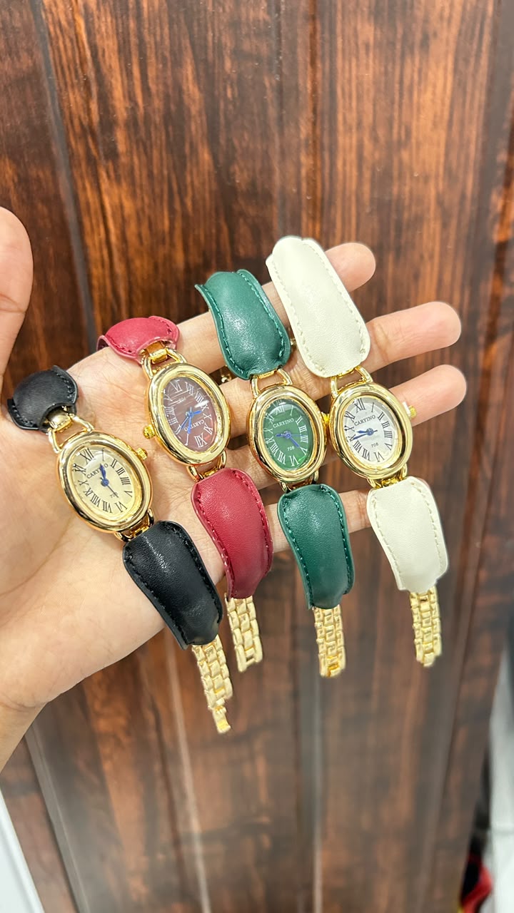 Oval Dial Faux Leather Watch