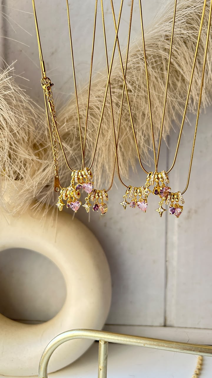 Pink Heart Multicharm Chain