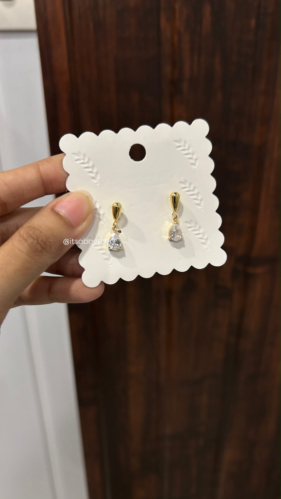 Golden White Crystal Drop Earring