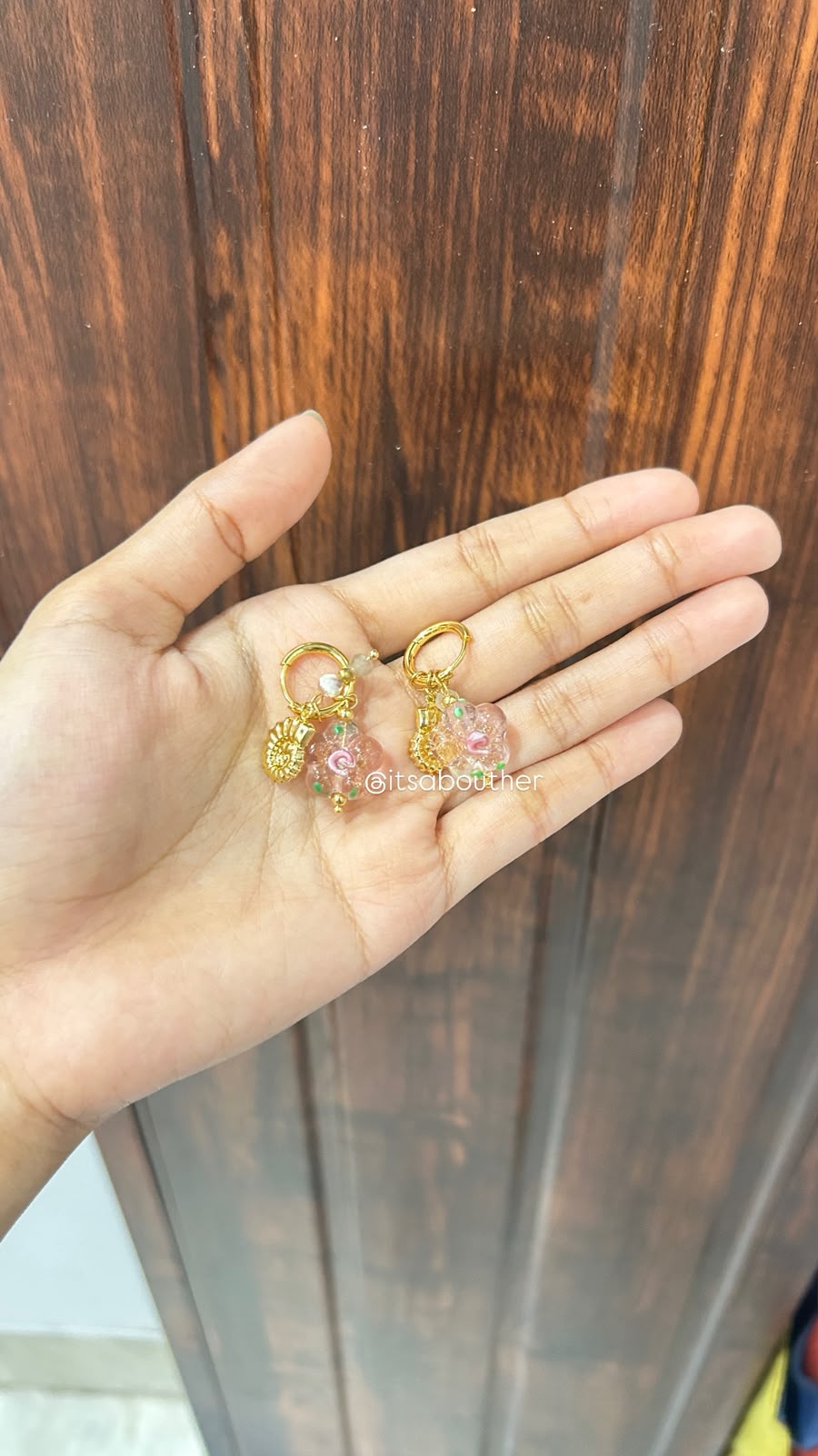 Pink With Shell Charm Hoop