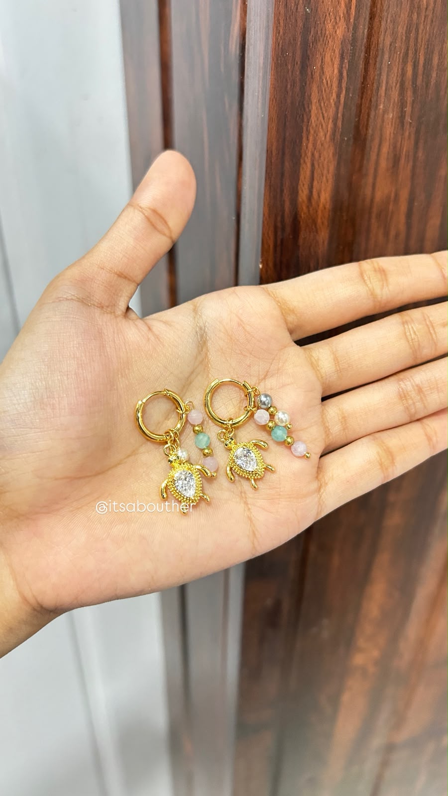 White Crystal Tortoise Charm Hoop