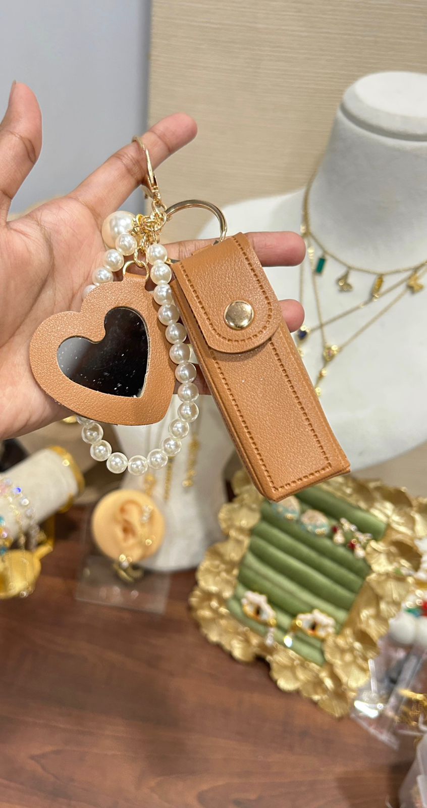 Mirror Keychain With Lipgloss Holder