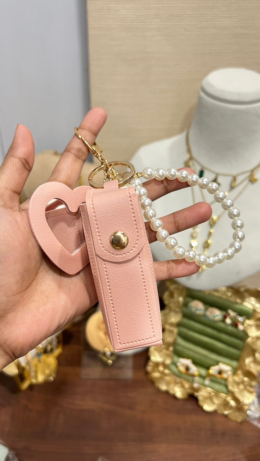 Mirror Keychain With Lipgloss Holder
