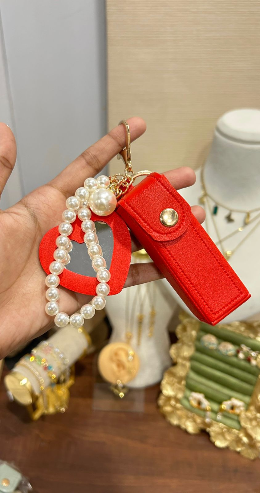 Mirror Keychain With Lipgloss Holder
