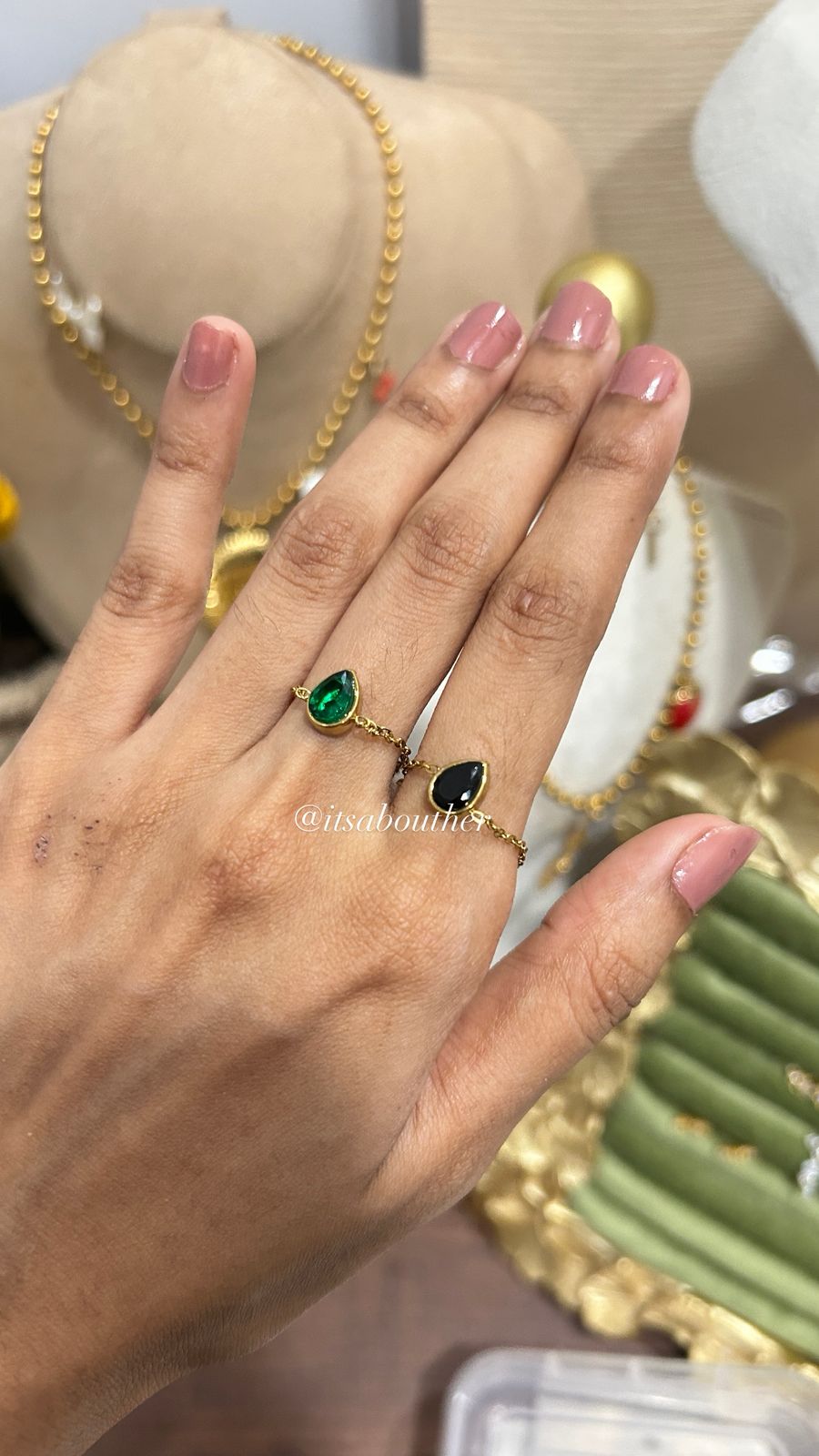 Drop Crystal Chain Ring