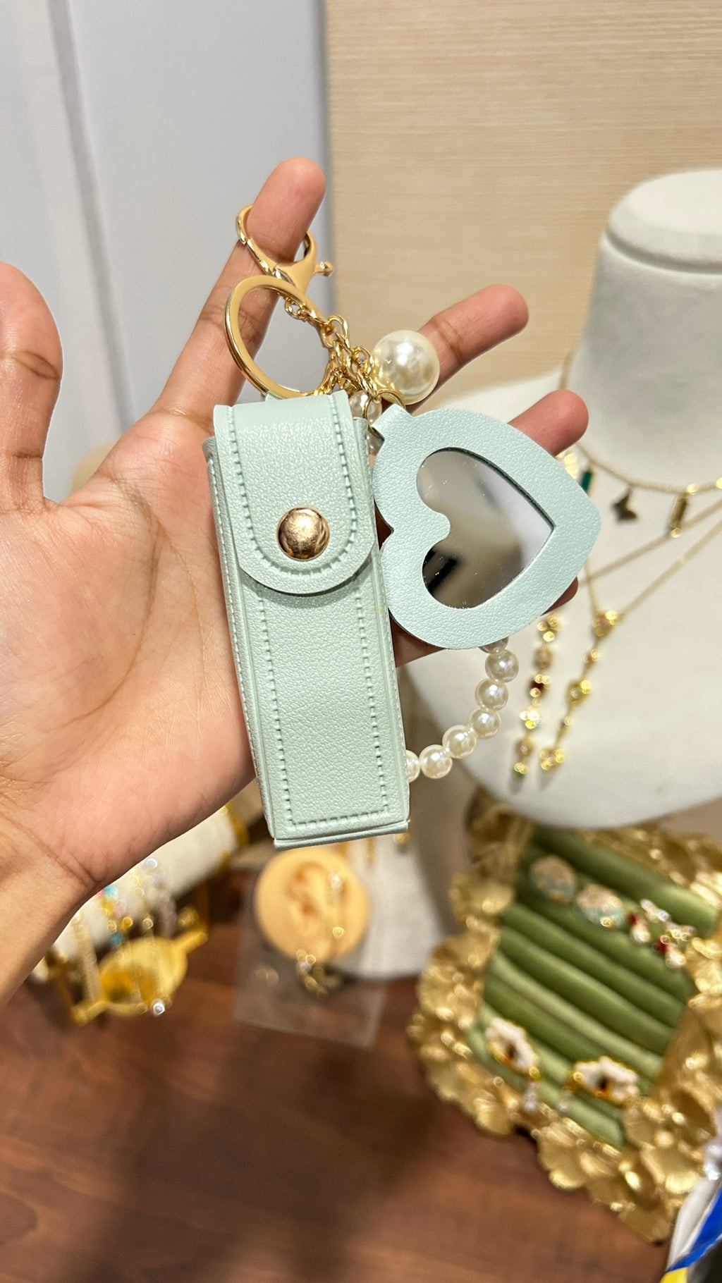 Mirror Keychain With Lipgloss Holder