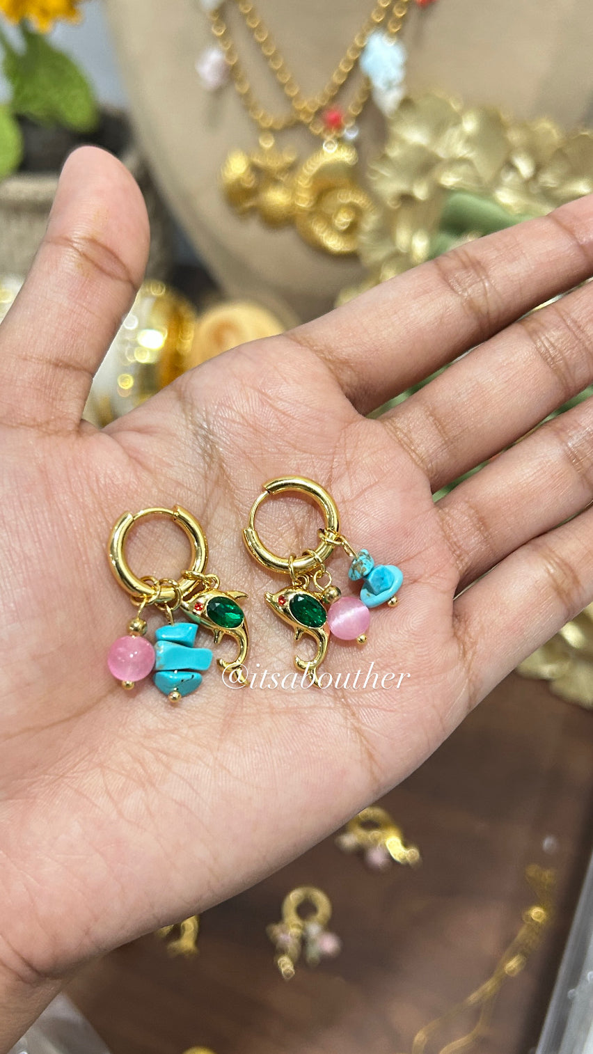 Dolphin With Green Stone Hoop