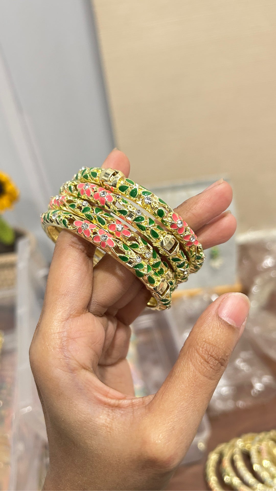 Enamel Green n Pink Bangle