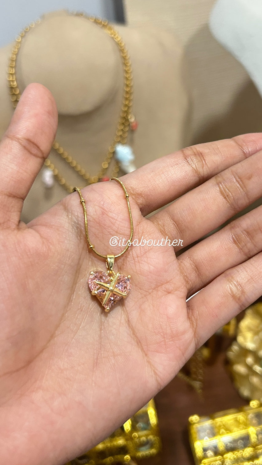 Pink Heart Crystal Chain